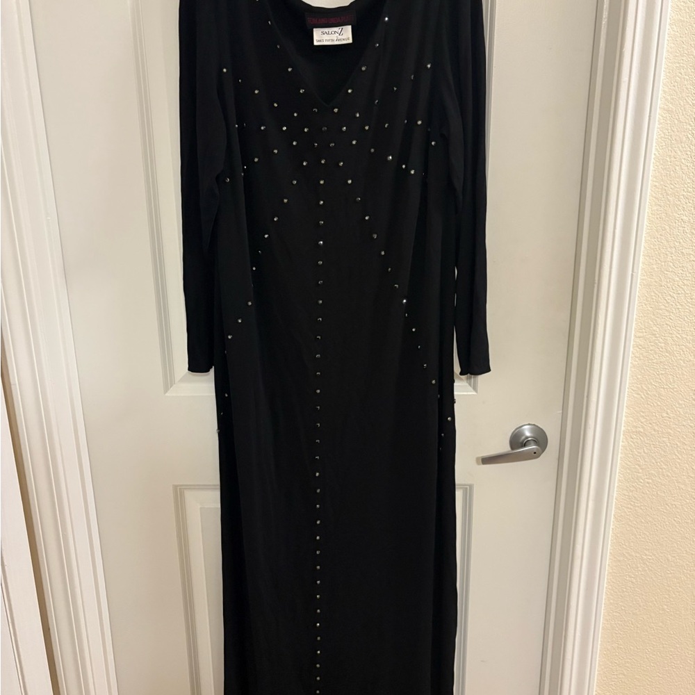 Saks Fifth Avenue Black Long Sleeve Dress with Studded Detail